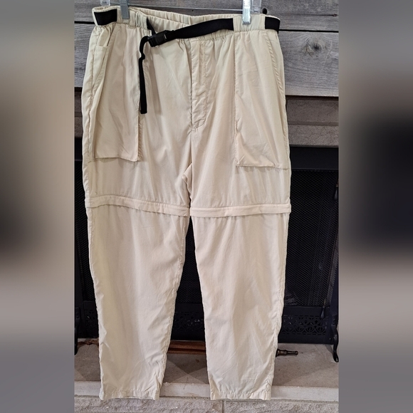 L.L. BEAN Men's Large Convertible Pants Zip Off Nylon Belted Tan 34" Waist Hike - Picture 1 of 12